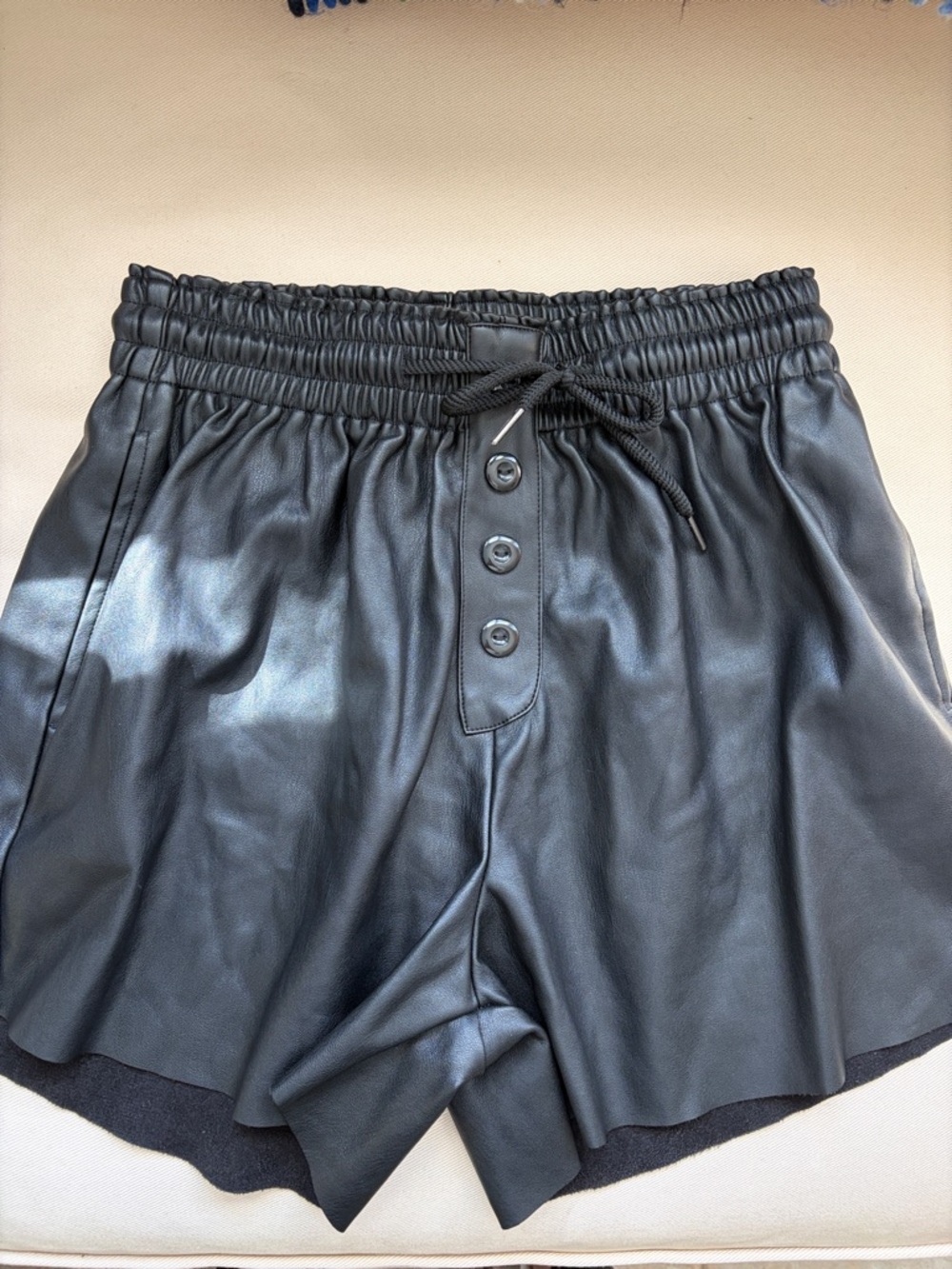 Black Faux Leather Button-Front High-Waist Shorts